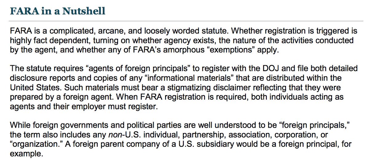 Jeebus. Basically, DOJ/Mueller have the broad authority to ask you to register and then TURN OVER ALL INFORMATIONAL MATERIALS YOU DISTRIBUTED IN THE US. FARA: You'll be telling us all about your influence op. In. Detail. 