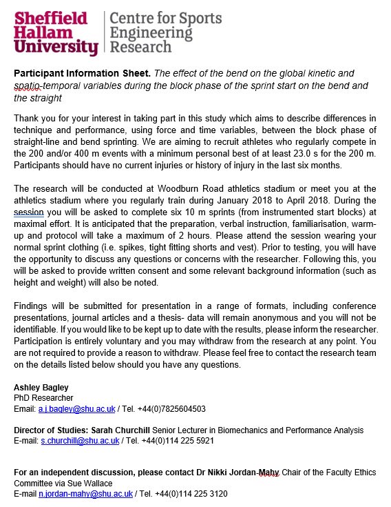 A_Bagley's tweet photo. Recruiting 200 m sprinters for @CSER_SHU at @sheffhallamuni study starting this month. Those with PB sub-23 s invited to take part! #PhD #Sprinting #BendRunning #SprintStart #biomechanics https://t.co/pvExpm6pCY