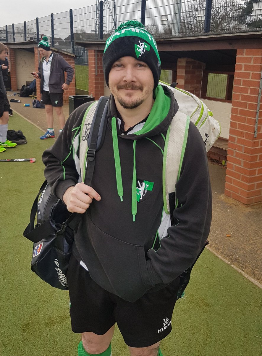 HamptonHockey's tweet photo. Winning captain @dafyddbowles happy with his match-winning goal and his new Hampton bobble hat! 💚 https://t.co/xKF5aLZ7Mk