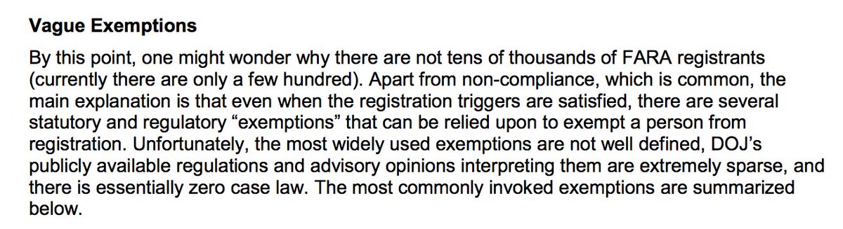 Jeez, why aren't there bajillions of FARA registrations after THE BULLSHIT OF THE LAST 20 YEARS? Good question! Let's talk exceptions!