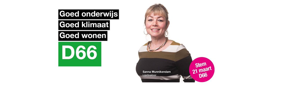 D66Zaanstad's tweet photo. Stem 21 maart #D66:
Goed #onderwijs, met gelijke kansen voor iedereen,  
Goed #klimaat, op weg naar energietransitie en circulaire economie en Goed #wonen met betaalbare duurzame woningen voor middeninkomens en goede voorzieningen https://t.co/pUs3CZ4JsQ