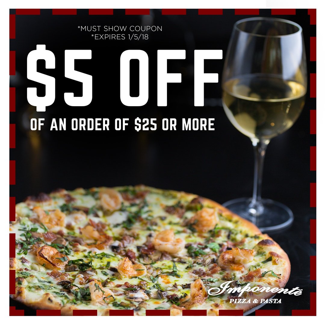 ImponenteDFW's tweet photo. To help ring in the new year, we've got a special offer for you! 
Spend $25 or more and use this coupon to get $5 off your order! Expires 1/31/18. You may present the coupon on your phone! https://t.co/xRQryPXKRb