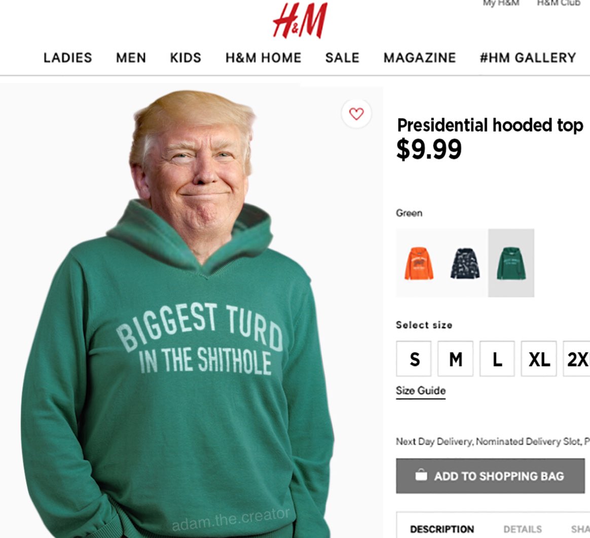 AdamPadilla's tweet photo. H&amp;M Trump collab is lit 🔥👌 https://t.co/qfWcIiqoHa
