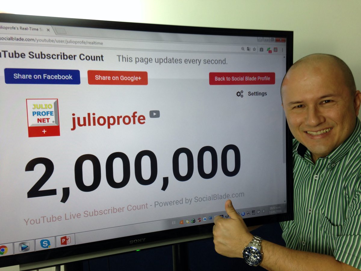 Julio Ríos в Twitter: "Siendo las 10:53 AM del sábado 13 de enero de 2018, fueron registrados 2 millones de suscriptores en mi canal Julioprofe de YouTube. ¡A ustedes dedico este logro! ¡