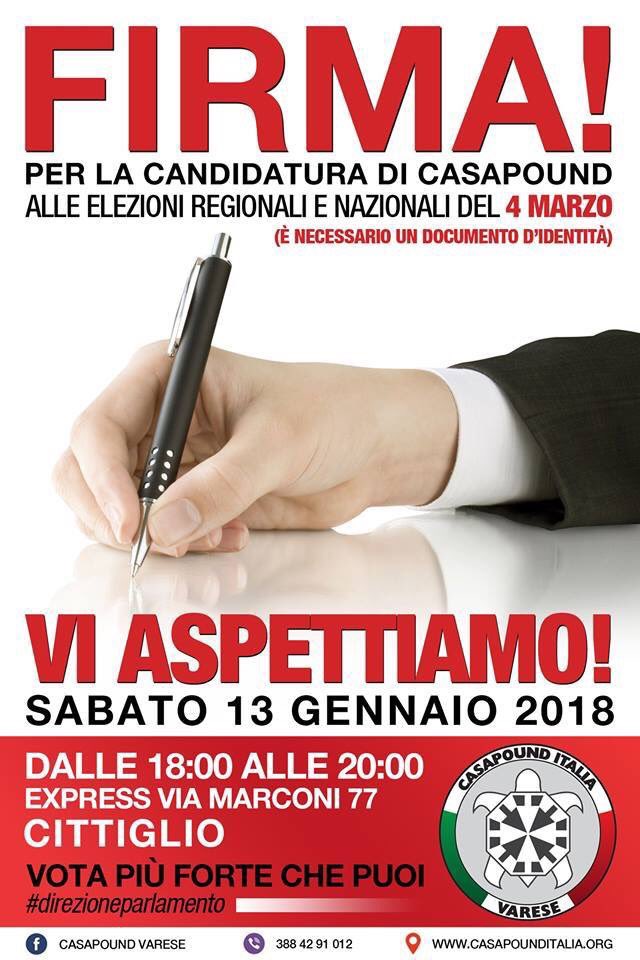 #Varese sempre oggi ma #Cittiglio 
#FirmaPerCasaPound 
#ilvotoforte #ilvotoutile