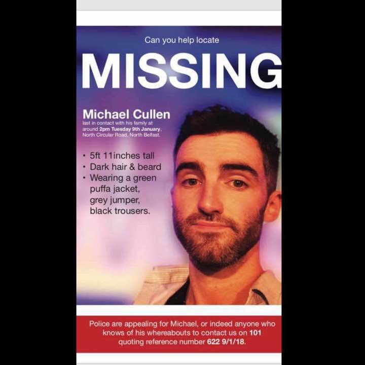 #MichaelCullen has been missing since Tuesday. 

Anyone in #Belfast or #Dublin please RT!