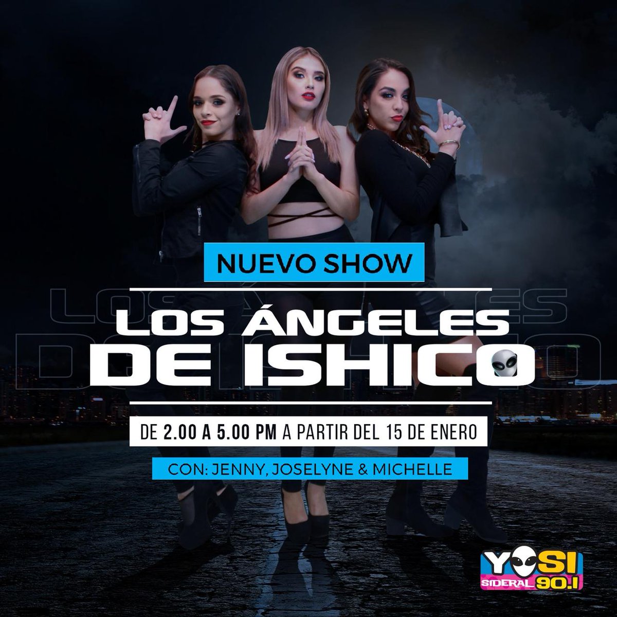 ¡No olviden sintonizar <a href="/YosiSideral/">Yosi Sideral 90.1 FM</a> de 14:00 a 17:00 horas, de lunes a viernes! 

Mis queridas y guapas amigas <a href="/michellecruz14/">Michelle Cruz</a>, <a href="/JennyCarrera_/">Jennifer Carrera</a> y <a href="/JosselineMayen/">Gaby Mayen</a> los esperan en #LosÁngelesDeIshico. ❤