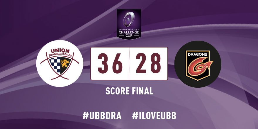 UBBrugby's tweet photo. 80' Et c'est terminé sur le score de 36 à 28 face aux @dragonsrugby. L'Union conserve toutes ses chances pour la qualification pour les quarts de finale de la @ChallengeCup_FR #ILOVEUBB #UBBDRA https://t.co/7uvUnU7S6f