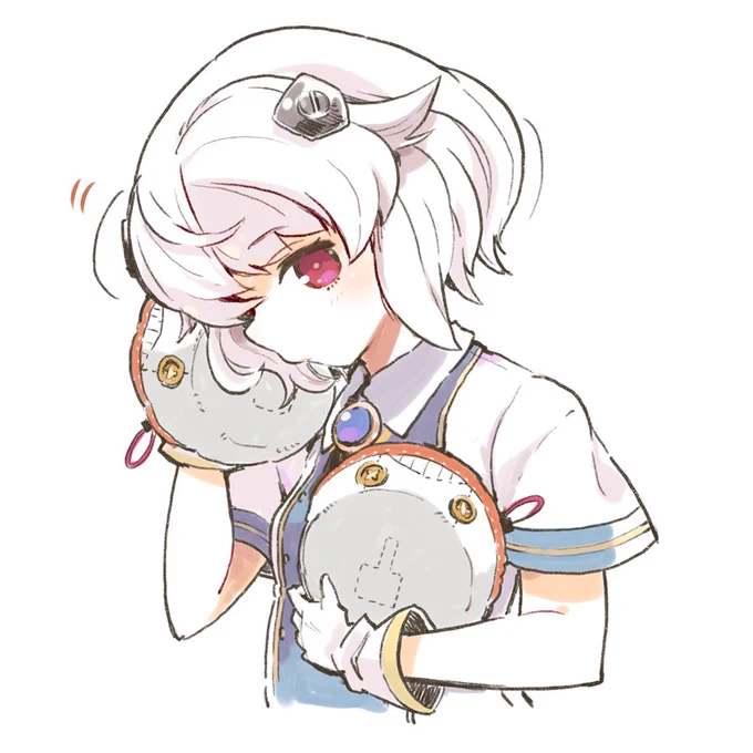 退役したAちゃん単装砲とYちゃん単装補のぬいぐるみをもらったブルドッグ。 #アズールレーン 