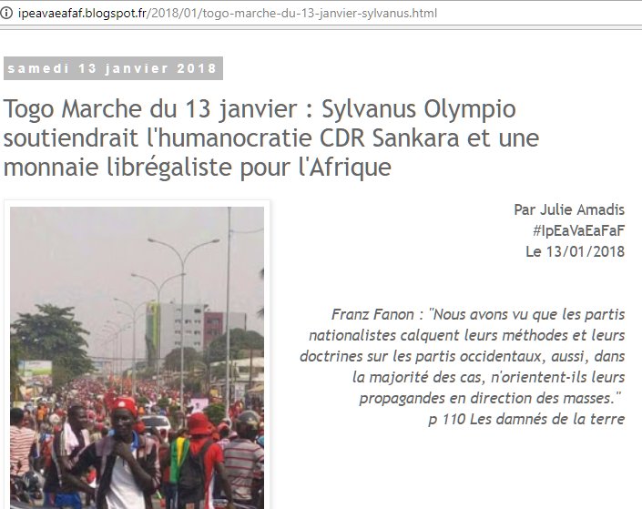 #Togo #manif13jan 
55 ans après #13janvier1963 #SylvanusOlympio soutiendrait l'#humanocratie #CDR #Sankara et une #monnaieAfro #librégalisme pour l'#Afrique
#TogoUrgent : désigner 50000 #déléguésrévocables #déléguédebase #1pour25 pour construire un #GouvernementProvisoire #CNPRT