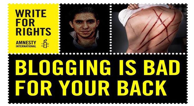 AmnestyNI's tweet photo. Blogging is not a crime.
Today we’re thinking of #RaifBadawi who is spending another birthday in prison for blogging. #FreeRaif https://t.co/5S6MvpdrNY