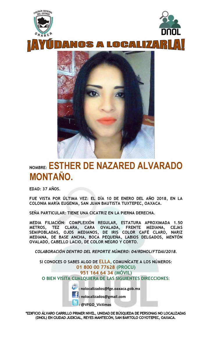 VFGO_Victimas's tweet photo. Ayúdanos a localizarla. @FISCALIA_GobOax @FForaneas @AEI_Oaxaca @Policia_GobOax @SSP_GobOax #Tuxtepec https://t.co/qkgNfvKxW3