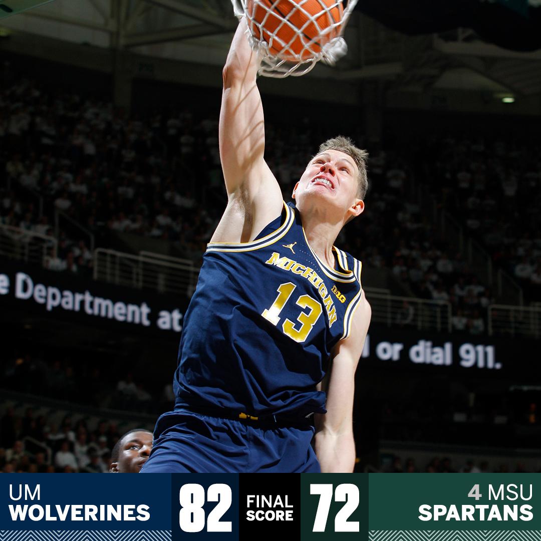 espn's tweet photo. Michigan takes down No. 4 Michigan State, handing the Spartans their 3rd loss of the season. https://t.co/U28h3YZCUo