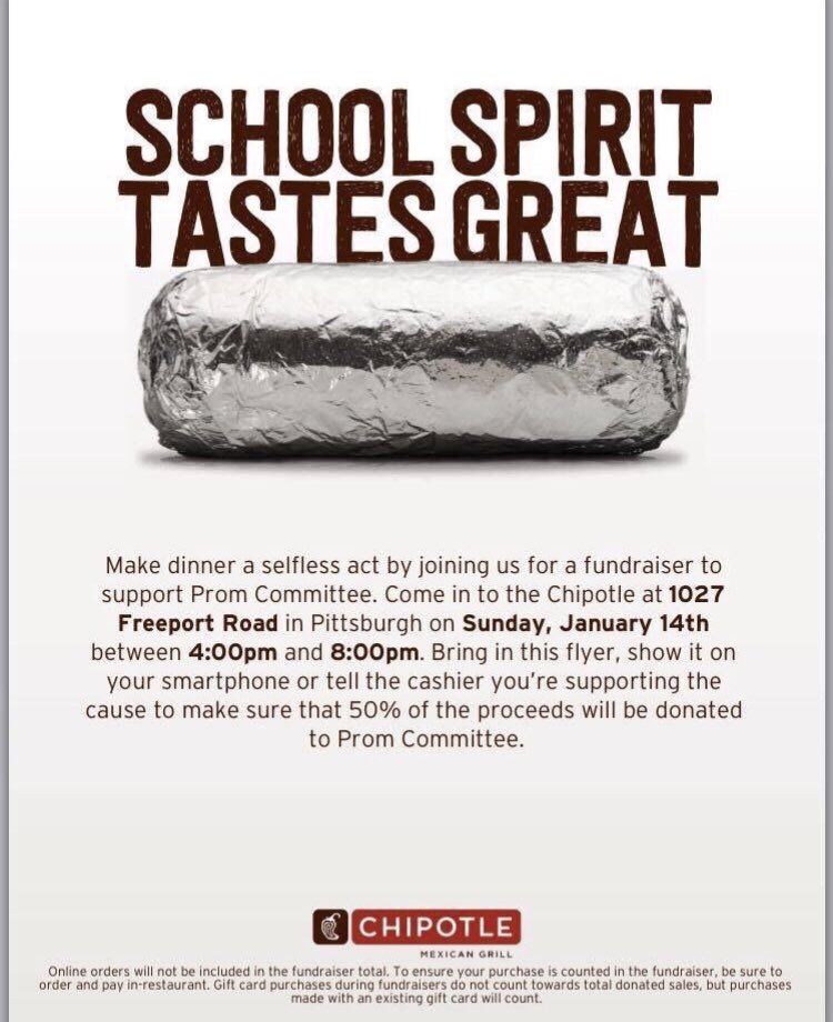 2018SHS18's tweet photo. HEY EVERYONE! GO SUPPORT @Shsprom2018 AND EAT ALL THE CHIPOTLE YOU CAN! IT STARTS TOMORROW FROM 4:00 TO 8:00!!! #EatChipotle #SHS #PromCommittee #Prom https://t.co/W8uyXJN0se