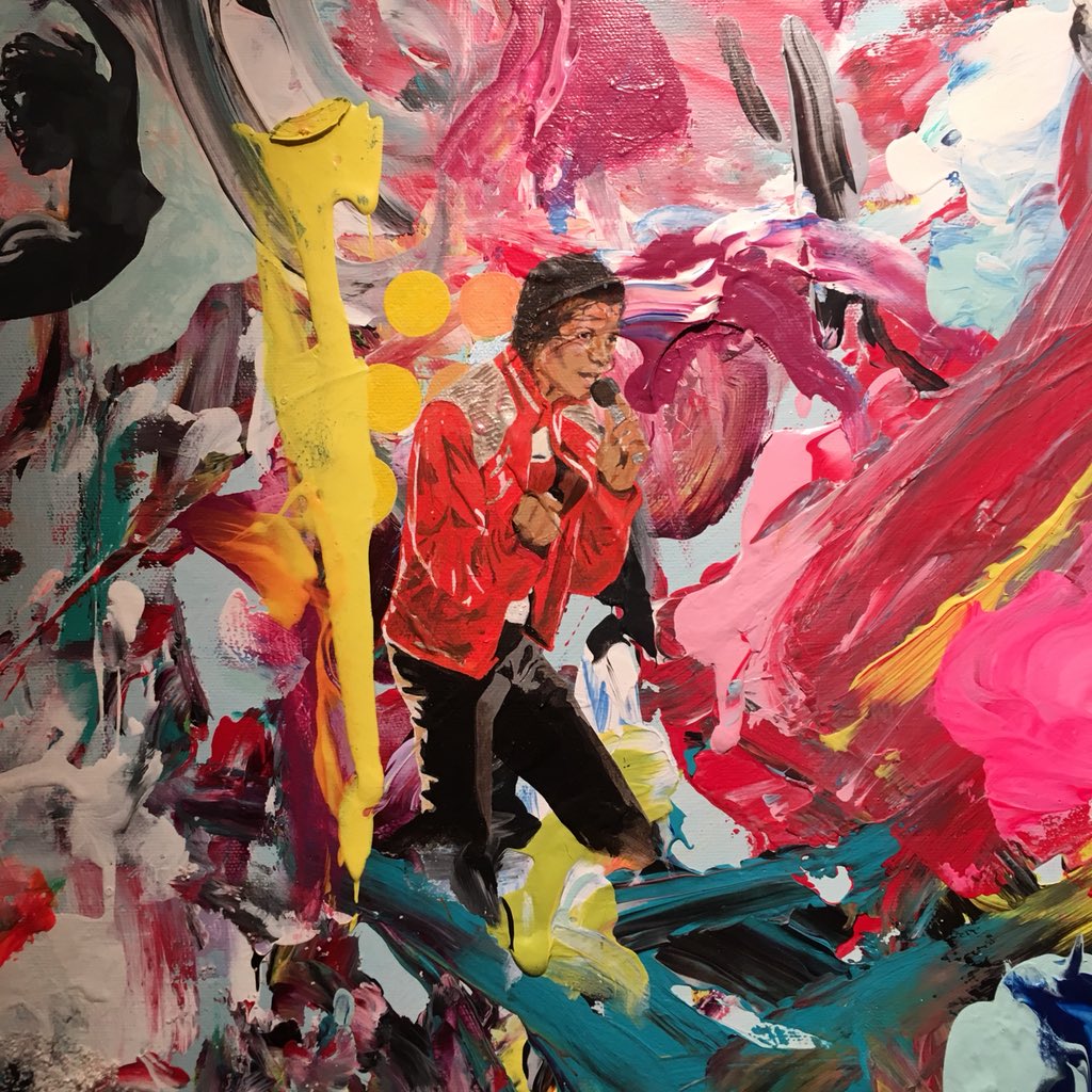 Close-up on a tiny King of Pop, from one of the many excellent, irreverent pieces by @AnnaJensenArt, in her solo show “How’re We Doing On Joy?” <a href="/DefoorCentre/">Defoor Centre</a>