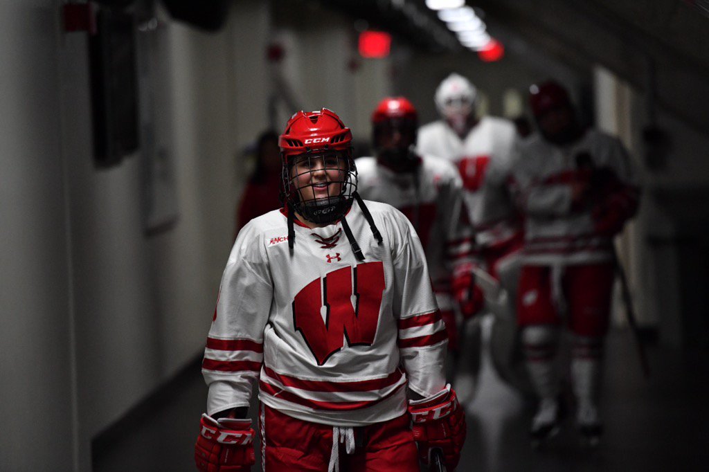Behind the Scene - a little smile from <a href="/BadgerWHockey/">Wisconsin Hockey</a> after a 2-0 first