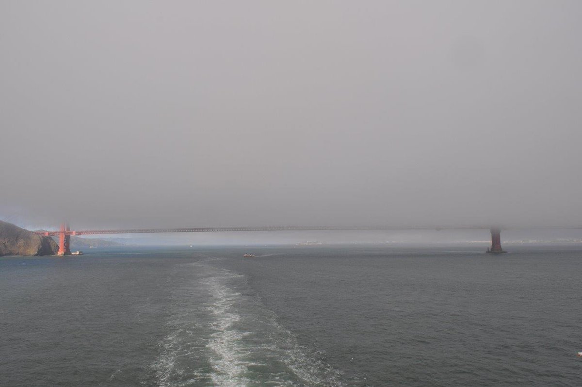 JennaBarwin's tweet photo. The golden gate bridge disappeared in the fog, but only partway. Not photoshopped. #sfbridge https://t.co/yPAfzjzBAF