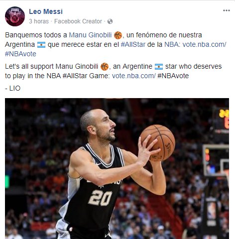 Sos Groso Lio Messi!! Hasta el quiere que Manu vaya al allstar. #NBAVote Manu Ginobili