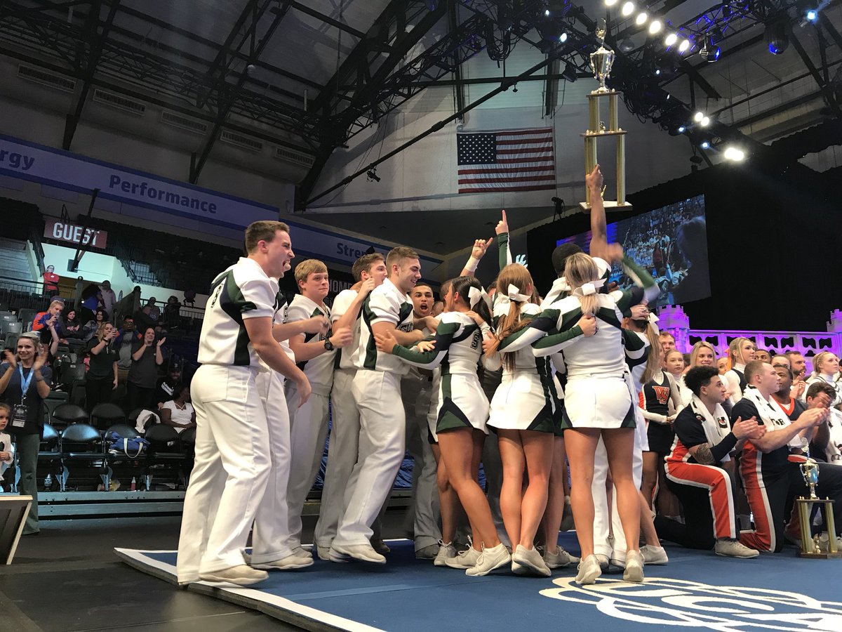 UCAupdates's tweet photo. Congratulations to the Open Coed National Champions 🥁🥁🥁 Shelton State Community College! 🥇 #UCAnationals https://t.co/Wgk0Hf7y8r