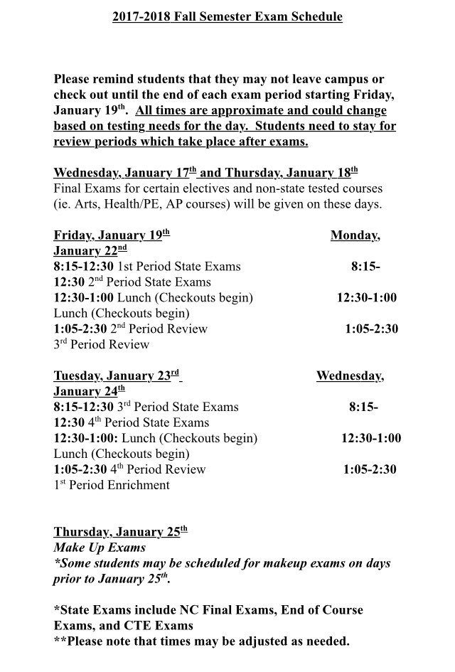SBHighSchool_nc's tweet photo. Exam schedule for SBHS. https://t.co/HXWtPitXfX