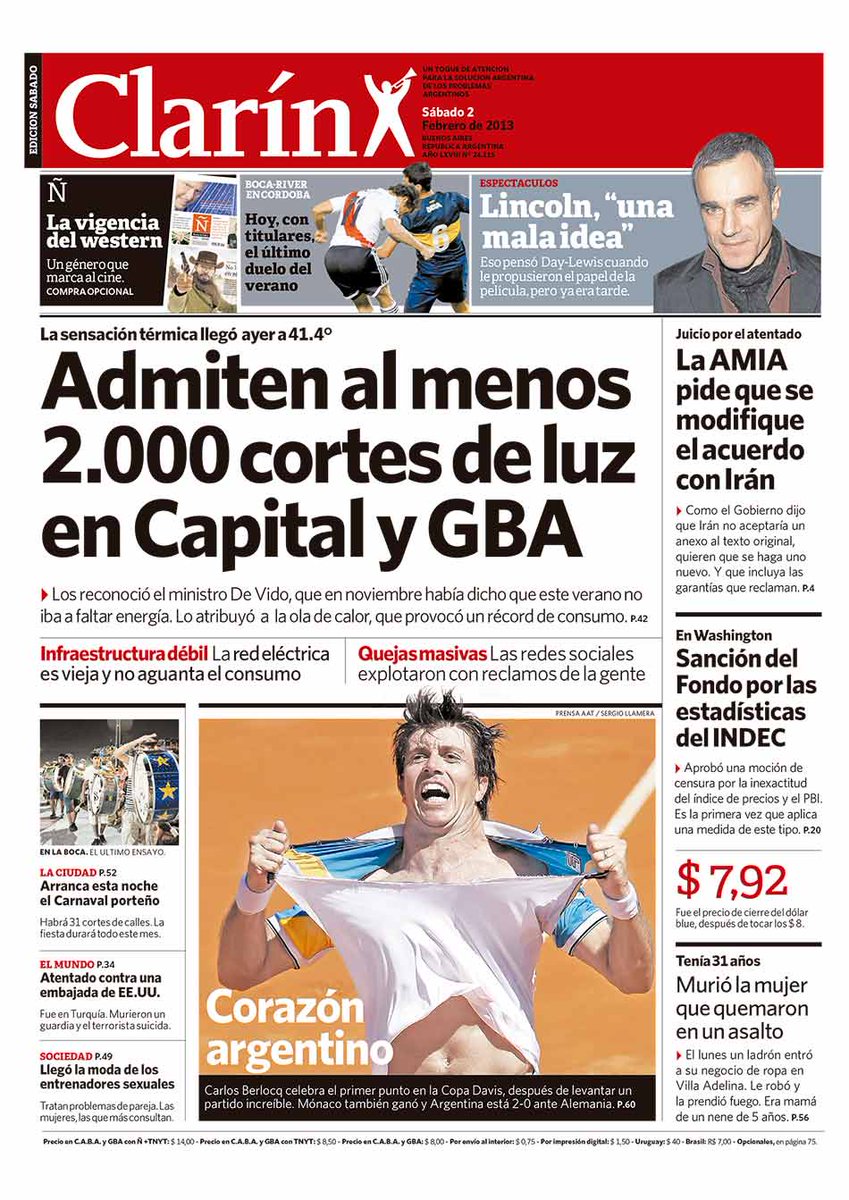 eldestapeweb's tweet photo. ARCHIVO | En 2013, 2.000 cortes de luz eran tapa de @clarincom. Ahora hay 47.500 usuarios sin luz pero la noticia no aparece en la portada. https://t.co/yvoDYWCKRa