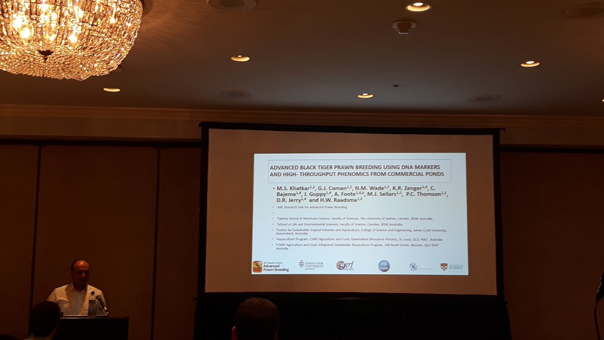 GregBioGenomics's tweet photo. Dr. Mehar Khatkar presenting the #JCU coordinated #ARC #ITRH project on #GenomicBreeding of #BlacktigerPrawn ! @Advanced_prawn @jcu @CSTFA_JCU #PAGXXVI https://t.co/PApY5IAqfe