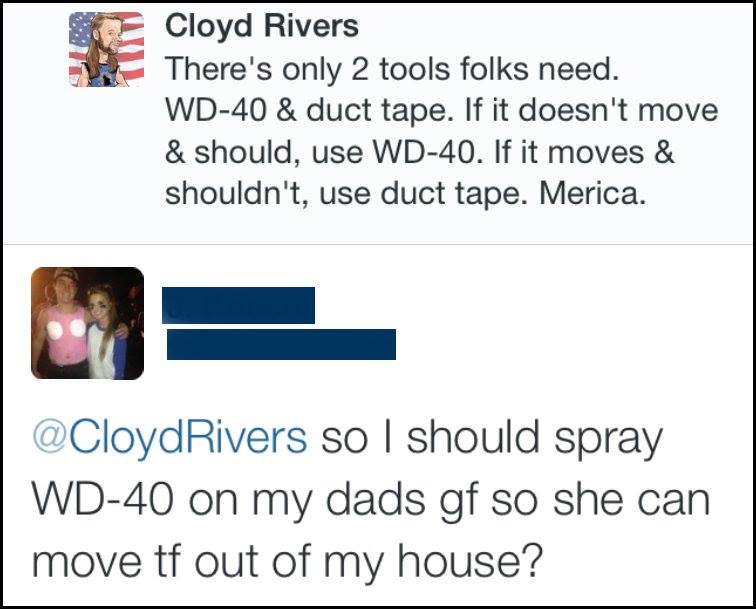 CloydRivers's tweet photo. Somebody get this man some WD-40. Merica. https://t.co/952AQ09Khl