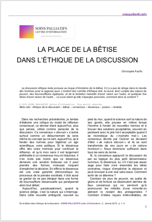 SoinsPallinfo's tweet photo. De qui parle Christophe Pacific dans son article « La place de la bêtise dans l’éthique de la discussion » ?  
De chacun d’entre nous !
Méfions-nous de nous-même !
Allez sur le site pour lire son article alliant l’humour à la finesse de son analyse. https://t.co/vFzMLiCyFS