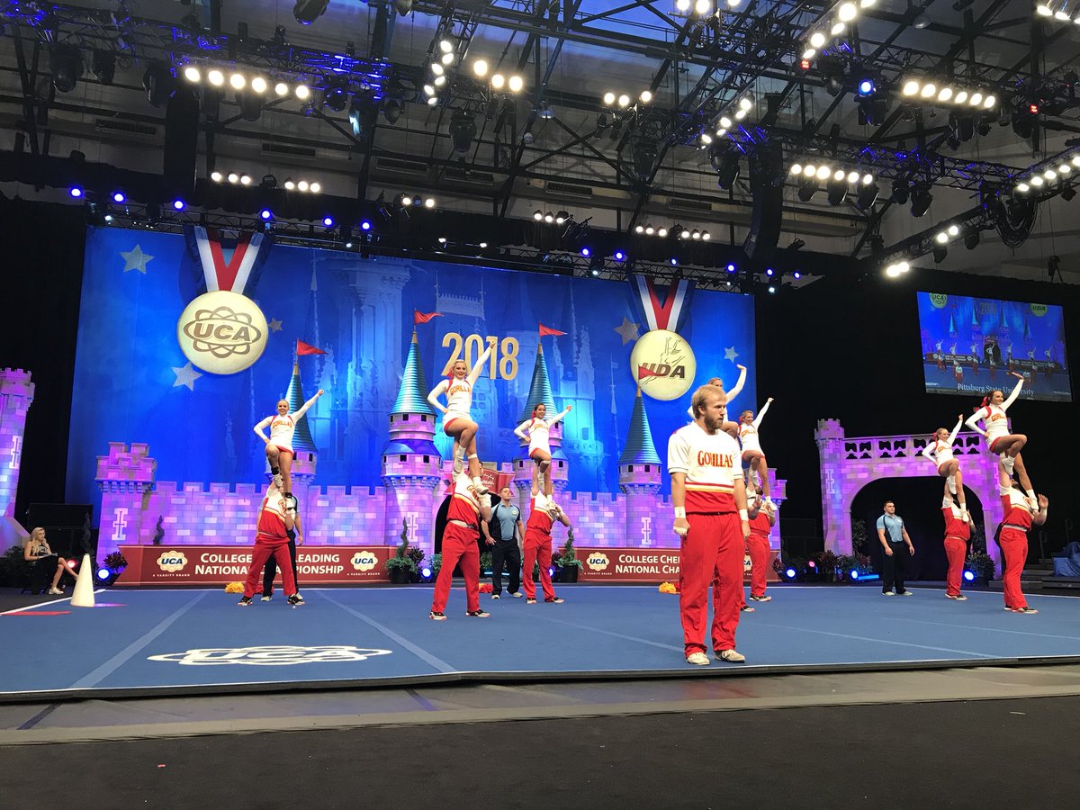 UCAupdates's tweet image. Go-Rillas! Great routine from Pittsburg State University! #UCAnationals