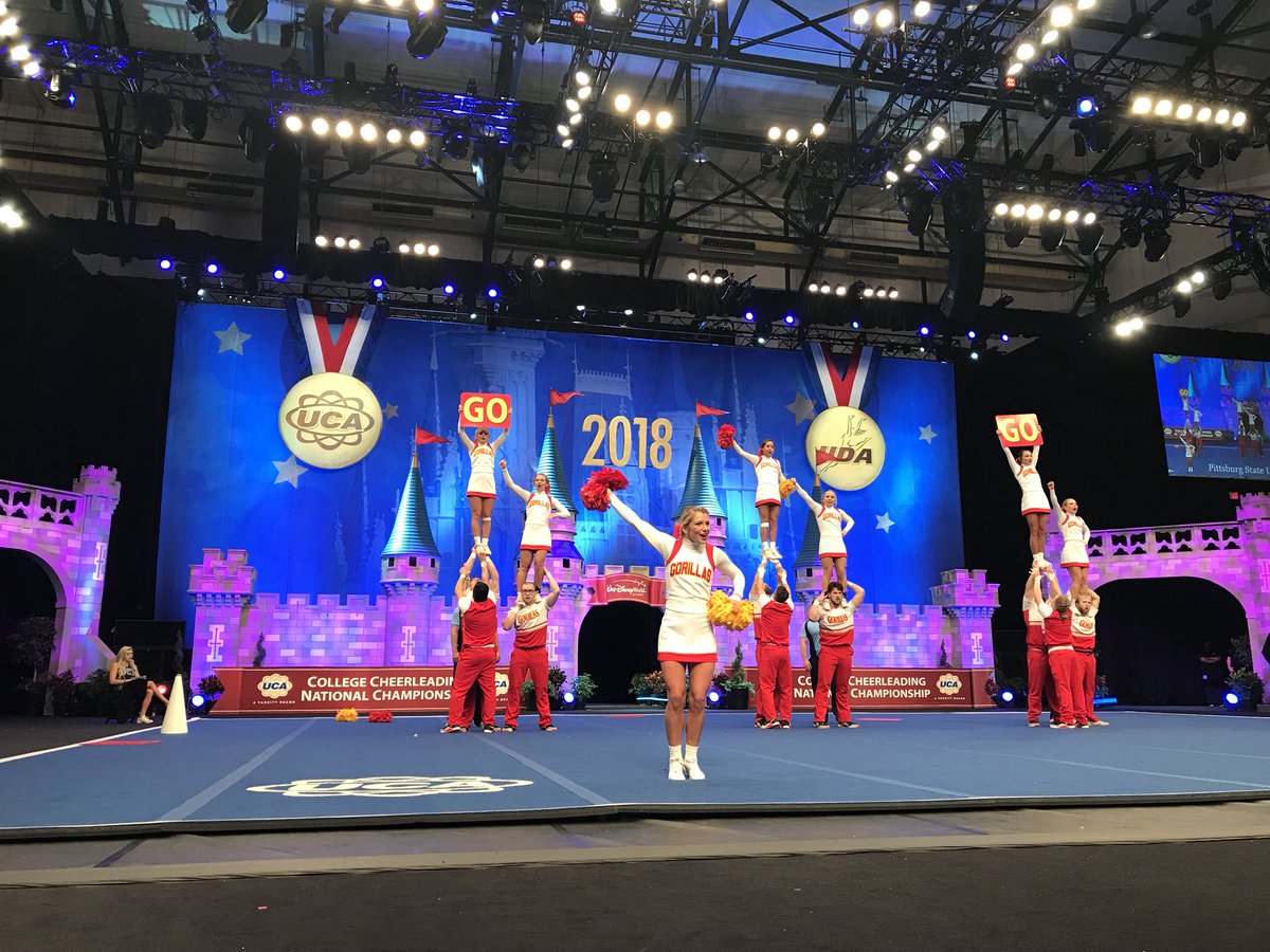 UCAupdates's tweet image. Go-Rillas! Great routine from Pittsburg State University! #UCAnationals