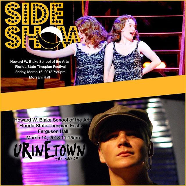 BlakeTheater's tweet photo. #flthespians We’ll see you all at the festival! Catch #bhsurinetown on 3/14 @ 11:15am in Ferguson Hall and #bhssideshow on 3/16 @ 7:30pm in Morsani Hall! #howardwblakeschoolofthearts #blaketheater #blaketheater20 https://t.co/QLvkqCsi6O https://t.co/ziMCV8CHP8