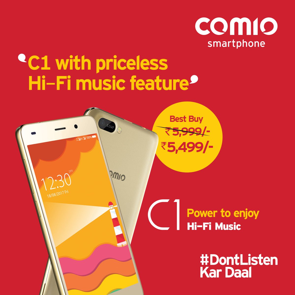 COMIO_IN's tweet photo. Comio C1 brings its amazing Hi-Fi music feature at only Rs. 5,499 now! Ab toh enjoy kar daal!
#ComioC1 #PowerToEnjoy #DontListen Kar Daal https://t.co/ZL1WxlkXNv