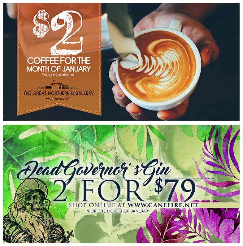 CanefireRum's tweet photo. We got dealz in January!
#coffee #gin #SwanValley #CanefireRum #WesternAustralia https://t.co/0z761V0BpU