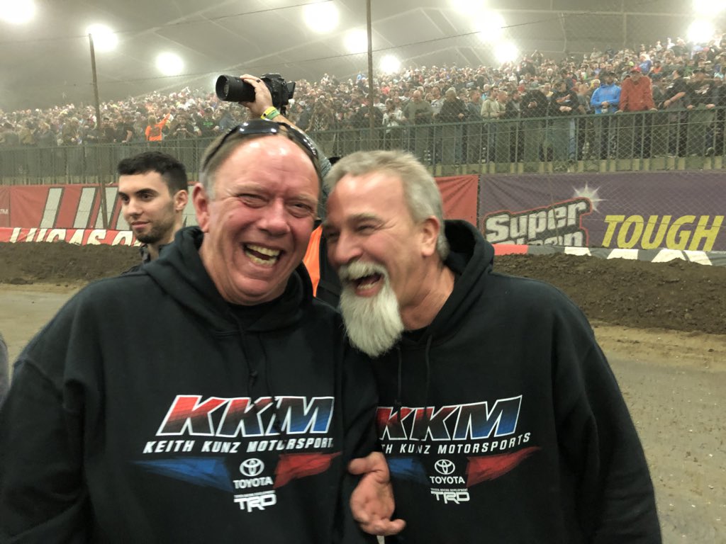 Legends!  Congrats <a href="/KeithKunz/">Keith Kunz</a> <a href="/PWilloughby71/">Pete Willoughby</a>!  <a href="/KKM_67/">Keith Kunz Motorsports</a> Podium sweep &amp; fourth straight <a href="/cbnationals/">Chili Bowl Nationals</a> championship.  <a href="/ToyotaRacing/">ToyotaRacingusa2</a> <a href="/iRacing/">iRacing</a> #speedwayengines #trdusa