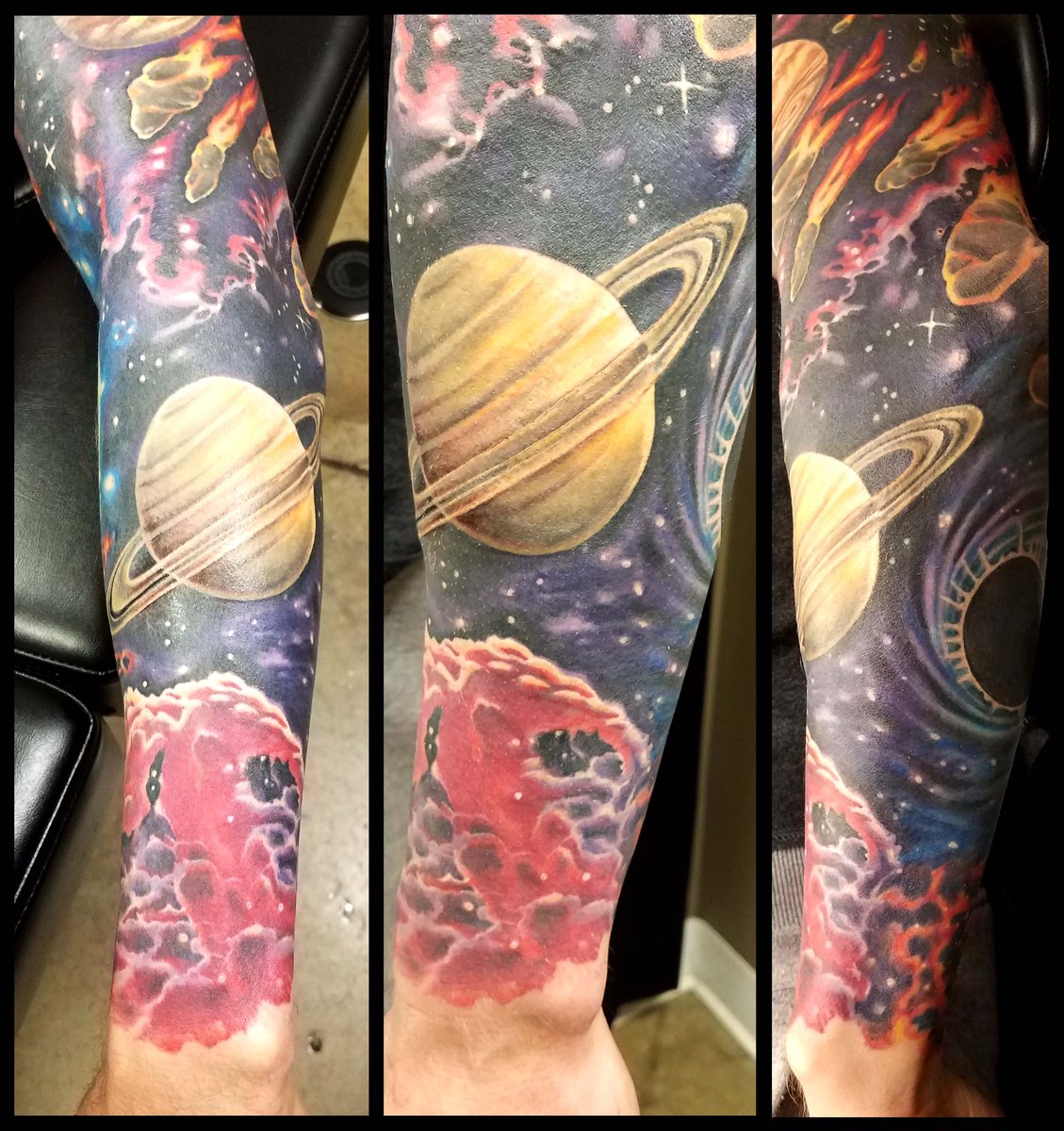 Finished up this space sleeve the a while back, these are healed pictures. # Space #sleeve #tattooart #tattoo #tattoos #theinkwelltattoocompany #Ohio  #ohiotattooer #healed, image size:1129x1200