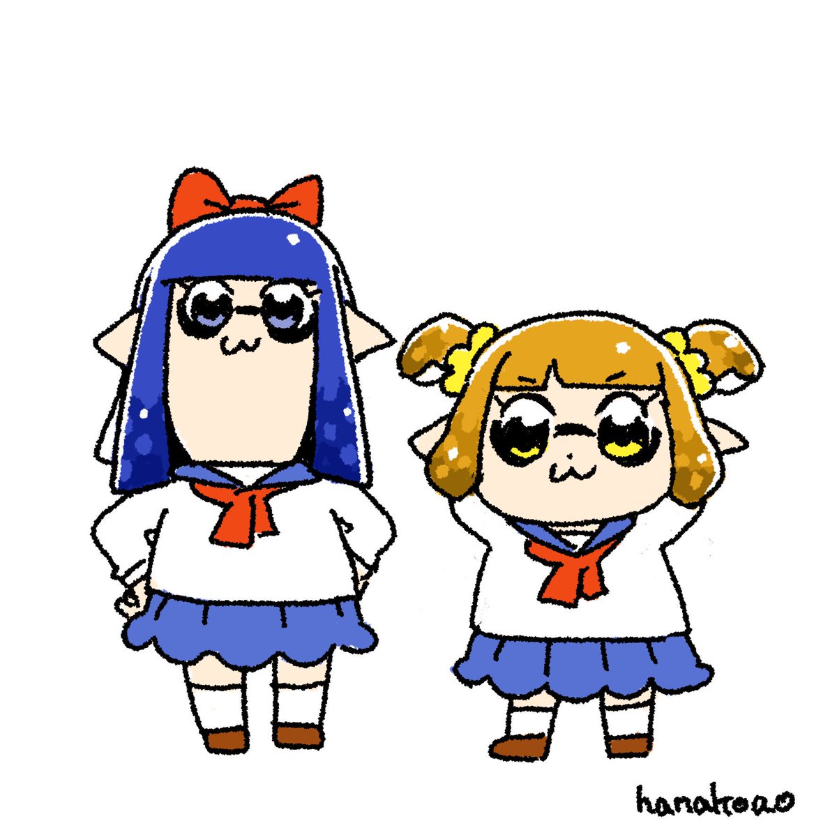 pipimi ,popuko multiple girls 2girls school uniform blue hair :3 skirt hair bow  illustration images