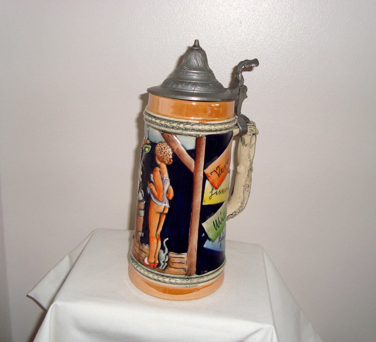 MullardAntiques's tweet photo. Vintage Risqué German Gerz Beer Stein With Semi Clad Lady Drying Garments On A Stove https://t.co/B5Zcp4830H #art #brewingcollectibles #lagerephemera #steincollectors #steinkrug #vintagestein #drinkinggift #kitsch #breweriana https://t.co/AftgzkbAGS