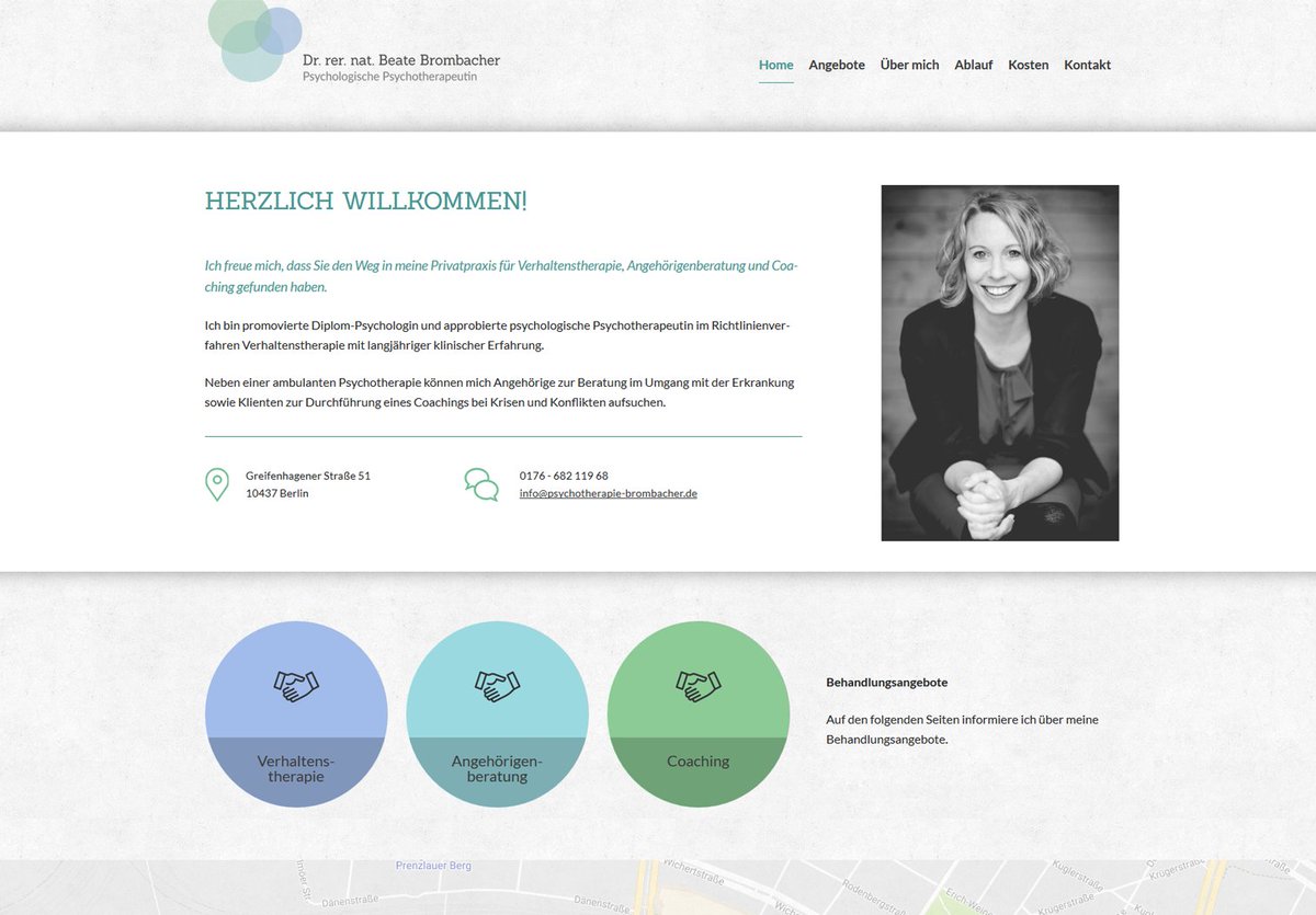 tanmar_de's tweet photo. Für die #Psychotherapeutin Dr. Beate Brombacher aus #Berlin haben wir zur Abwechslung mal wieder eine CMS Seite auf der Basis von #Typo3 erstellt. Wir hatten Spaß dran und wir wünschen Ihr viel Erfolg: https://t.co/m5jdJjg9rK https://t.co/lnLyRajTz2