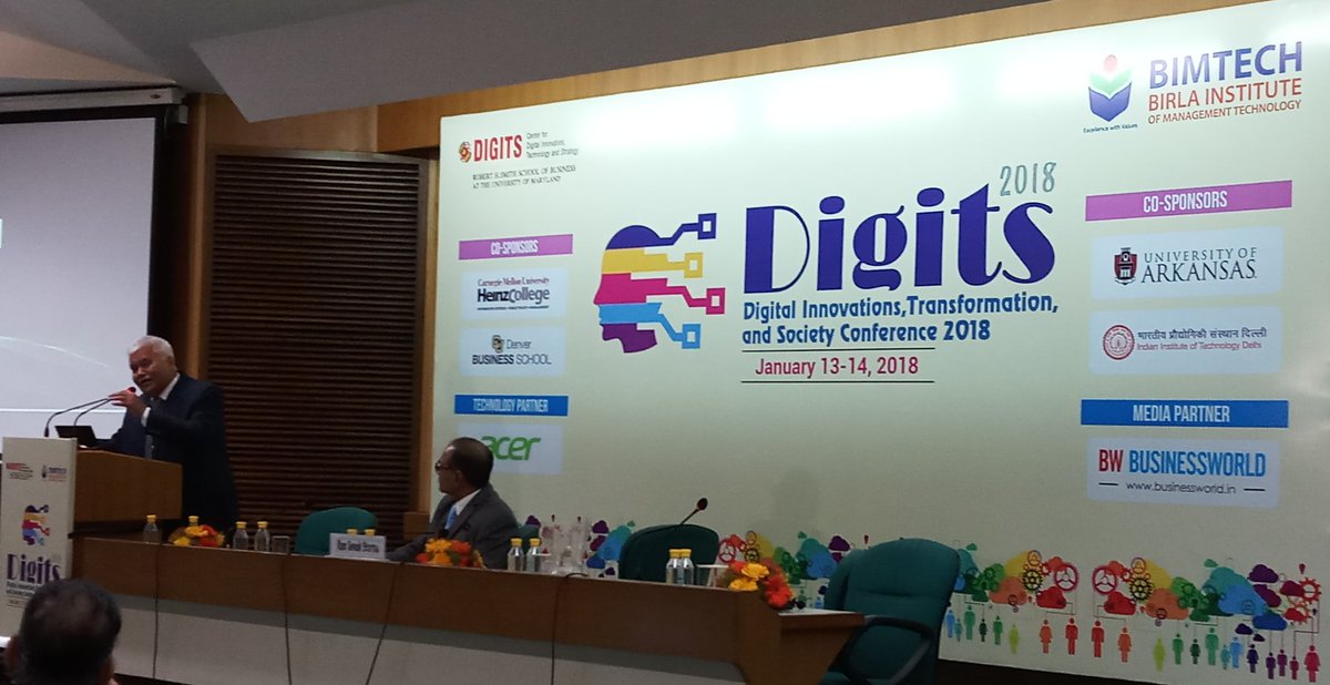 ProfKushwahaC's tweet photo. Chairman @TRAI Shri RS Sharma @rssharma3 Delivering Keynote Speech on #DIGITAL #TRANSFORMATION #UIDAI #UPI #DIGILOCKER at #Digits2018 #Conference in #IHC #DELHI organised by @BIMTECHNoida and @SmithSchool #UNIVERSITYOFMARYLAND https://t.co/JbeVyqj2pM