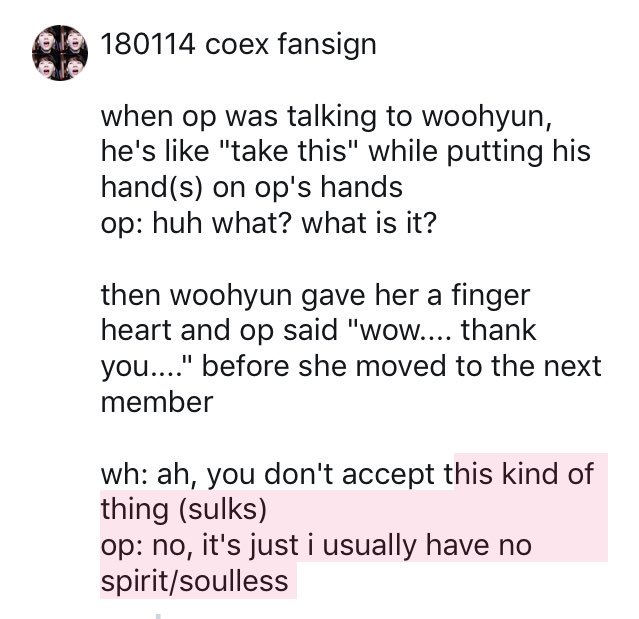 hingwoohyun's tweet photo. 180114 coex fansign

woohyun sulks easily, so pls be careful :( https://t.co/tkymwF1cuu