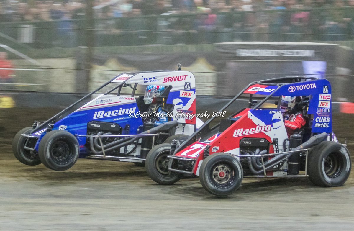 CBellRacing's tweet photo. A picture that says it all. Racing with the best all around racer in the world right now at the best race in the world. Super bummed for all the fans that we didn’t get to race it out. Thanks for pushing me @KyleLarsonRacin, until next year @cbnationals 🏁🏁 https://t.co/aU0BSuuMjT