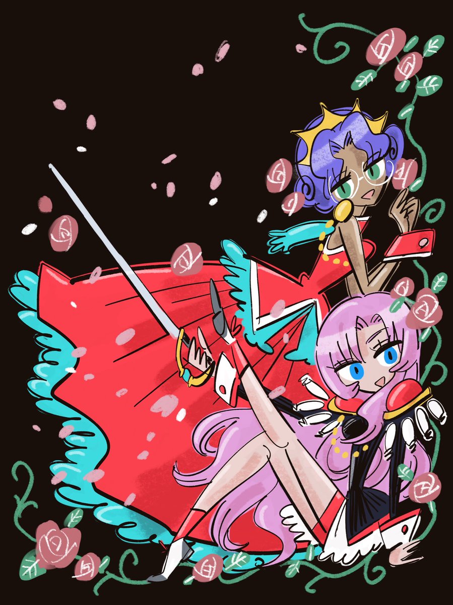 multiple girls 2girls long hair purple hair sword weapon epaulettes  illustration images