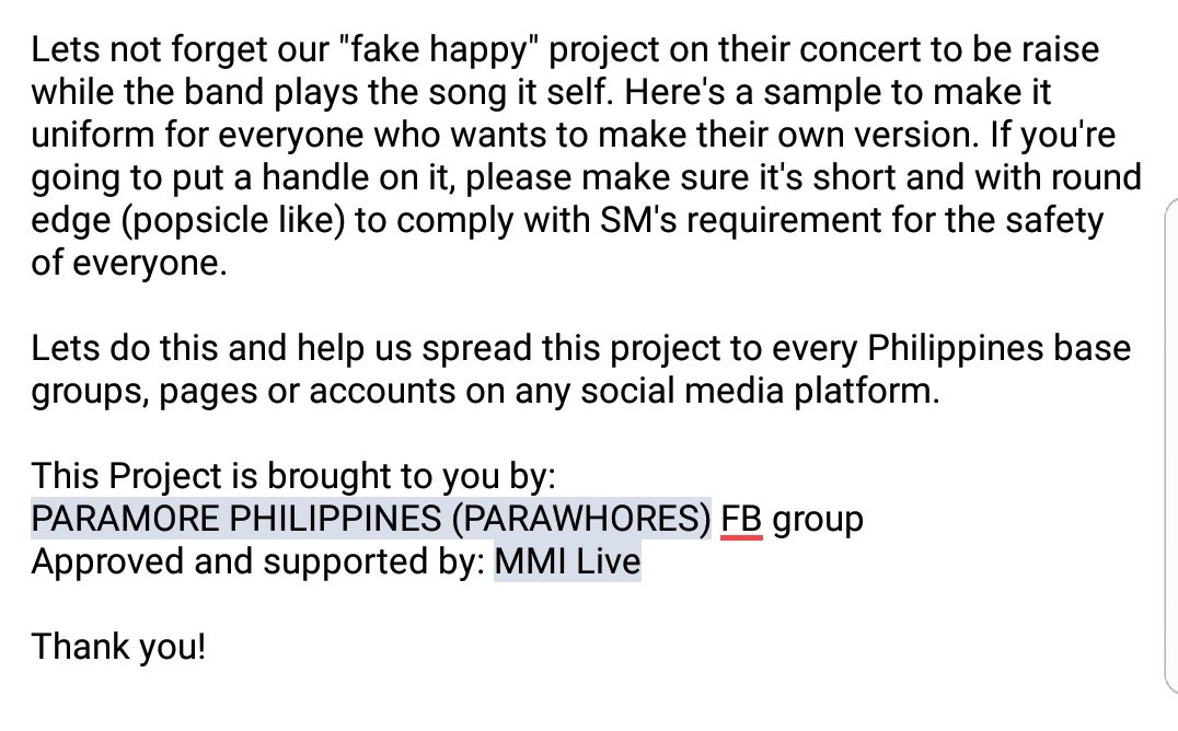 ParamorePhOFC's tweet photo. Please support our project on the concert day, February 18, 2018. Lets make this possible. Hope it will reach to the majority of the concert tickets holder! #PARAMORETOURFOURMNL #ParamorePhilippines #FakeHappyProject https://t.co/t0hnBjGHMP