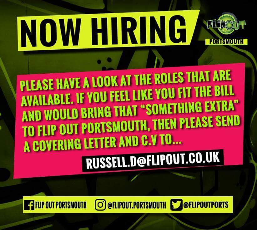 ***NOW HIRING***

🔸Weekend Cafe Staff🔸
🔹Evening Cafe Staff / 4-8pm🔹
🔸Weekend Reception Staff🔸
🔹Evening Reception Staff / 4-8pm🔹

GREAT RATES OF PAY 💷

#flipoutportsmouth #flipout #portsmouth #recruiting #staffneeded #parttime #weekend #evening #jobs #hiring #cafe