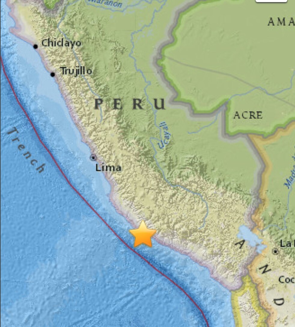 ⚠AHORA | Fuerte Terremoto M7.3 en la Costa Meridional del Perú con una profundidad de 10 km. #temblor #USGS