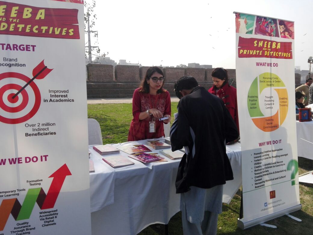 AzCorpComics's tweet photo. Meet and greet session at @CLF_Pak with our talented and amazing illustrator Anain Sheikh and colorist Sana Ashfaq. Kids showed great interest in our new upcoming comic series Sheeba and the Private Detectives.
#clf2017 #CLFLahore #comic #education #SPD https://t.co/FHKSfnZmdr
