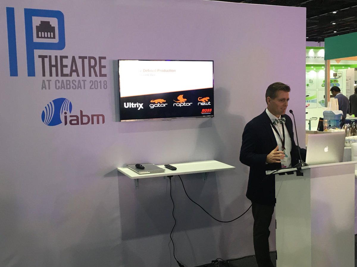 Todd Riggs takes to the IP Theatre at #IABM #CABSAT to discuss Software Defined Production (SDP) as the future of IP