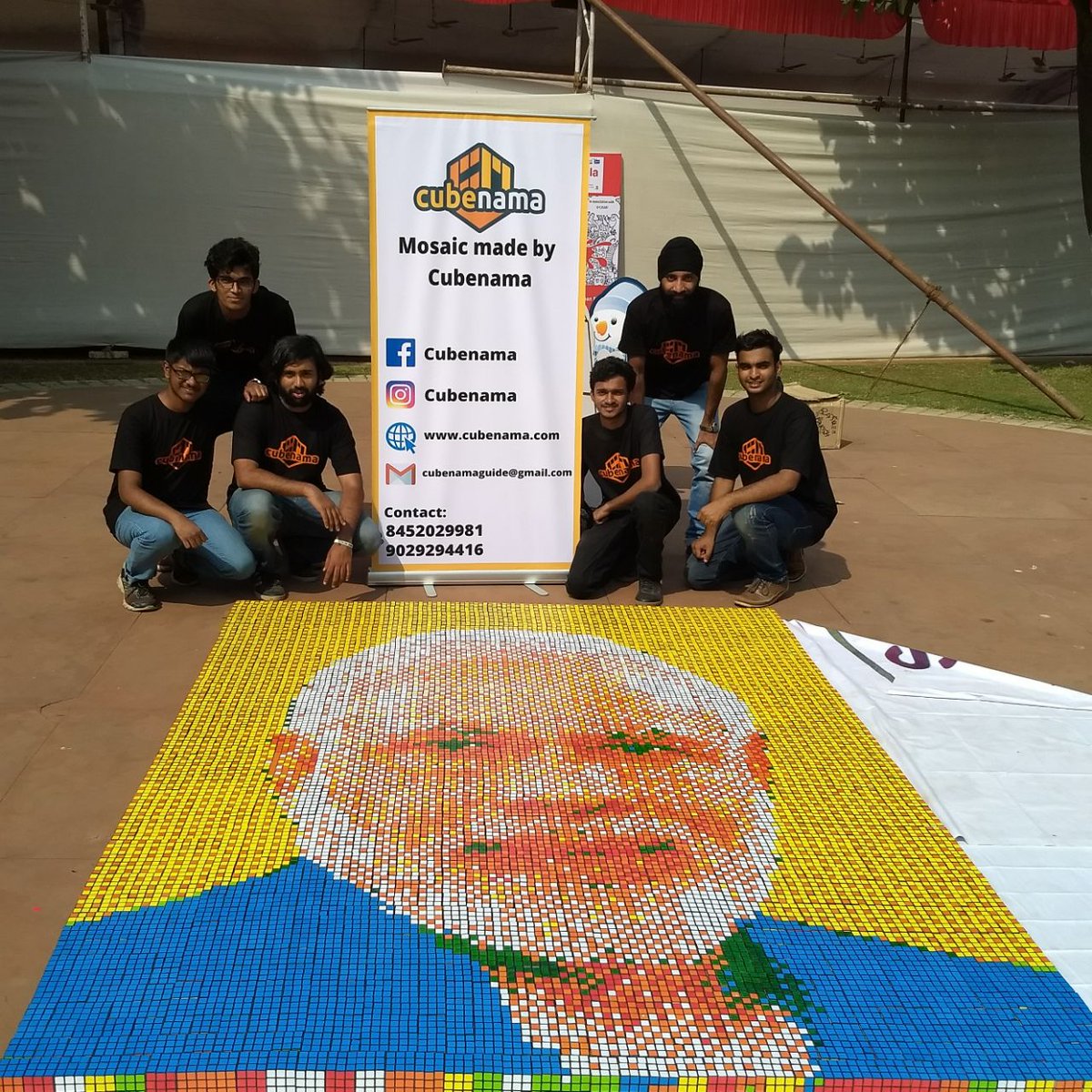 pranav_cuber27's tweet image. Rubik&apos;s Cube Artwork of Prime Minister Shri Narendra Modi made out of 1950 Rubik&apos;s Cubes! made by #Cubenama 
The artwork was made by a team of 9 people💪🏻 and took around 10 Hours🕙 to make. 
The Artwork was installed at #MakerMela 2018 which is India&apos;s biggest Maker&apos;s gathering