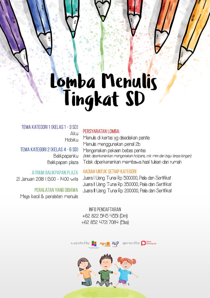 #Event #Balikpapan Lomba Menulis Tingkat SD se-Balikpapan. Minggu, 21 Januari 2018, di Plaza Balikpapan.