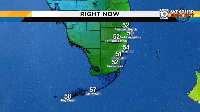 Chilly in #SouthFlorida as temperatures dip to the 50s. Today's high temperature: 69°  #sweaterWX #Flwx https://t.co/g3ulKIH9td
